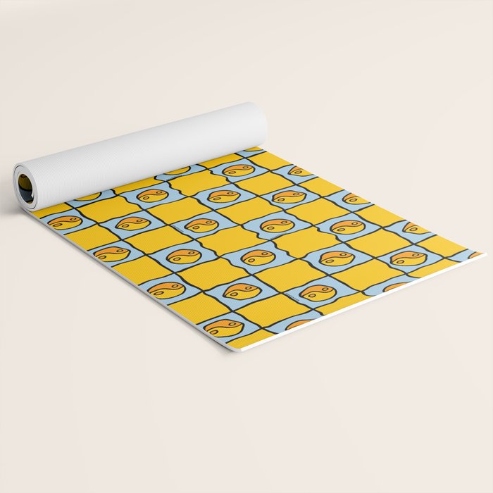 Yellow Ying Yang Checkered Print Yoga Mat Gallery Image 2
