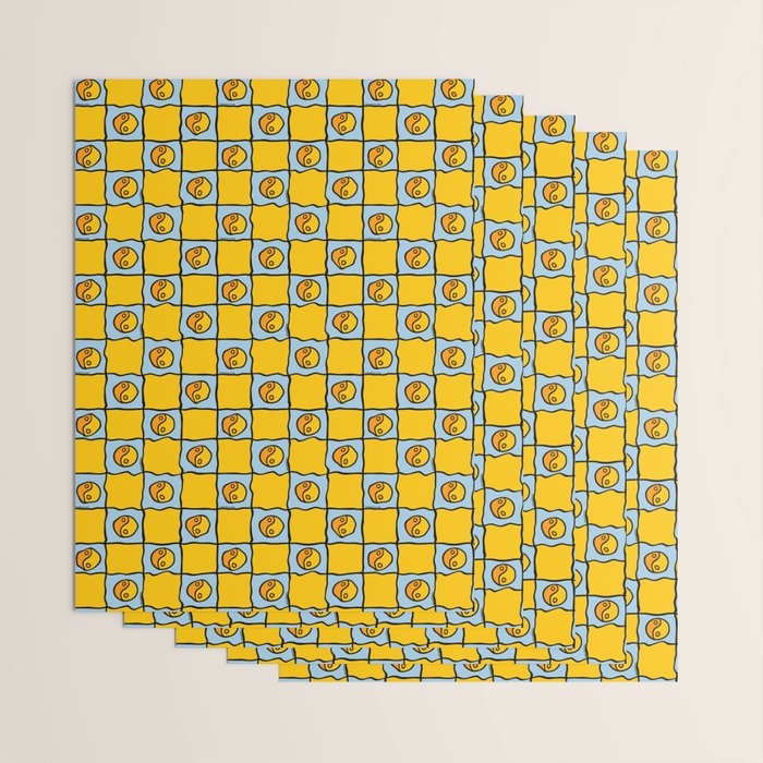 Yellow Ying Yang Checkered Print Wrapping Paper Gallery Image 3