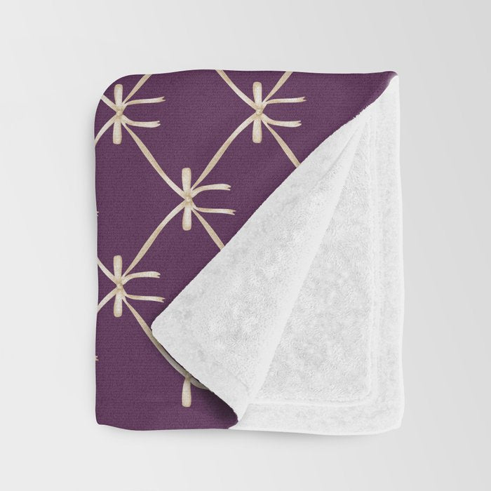 Bows & Ribbons Pattern XXXV Dark Purple Throw Blanket Gallery Image 3