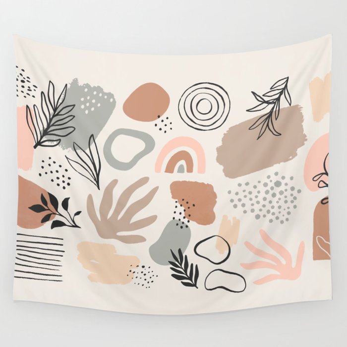 Organic abstract nature art shapes collection Wall Tapestry Gallery Image 4