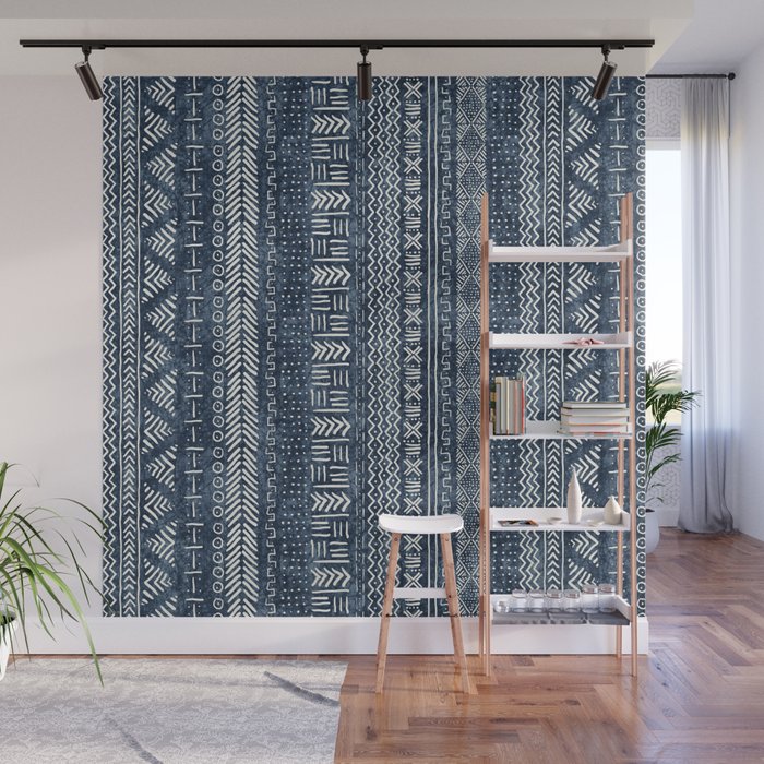 Funky Vertical Stripe in Indigo Wall Mural Gallery Image 1