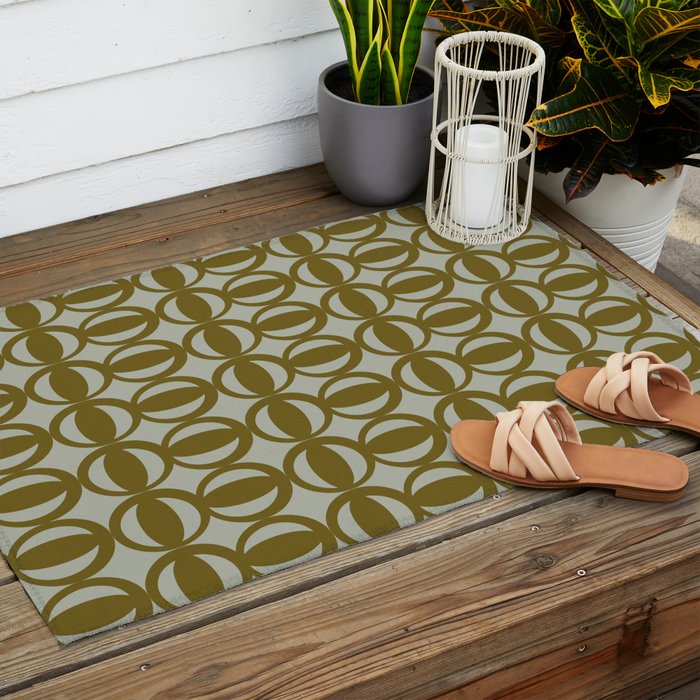 Retro Orbit Brown Olive - Mid Century Modern Geometric Outdoor Rug Gallery Image 2