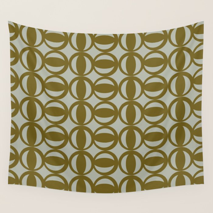 Retro Orbit Brown Olive - Mid Century Modern Geometric Wall Tapestry Gallery Image 1