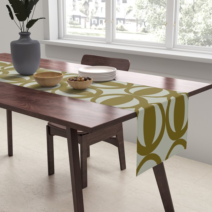 Retro Orbit Brown Olive - Mid Century Modern Geometric Table Runner Gallery Image 2