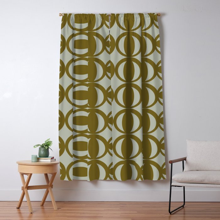 Retro Orbit Brown Olive - Mid Century Modern Geometric Window Curtain Gallery Image 1