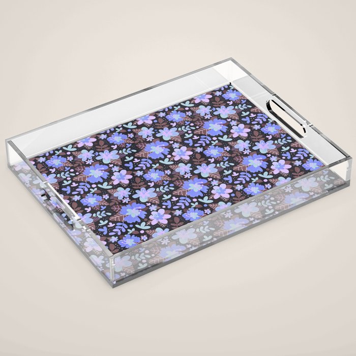 Hibiscus lilac pattern Acrylic Tray Gallery Image 1