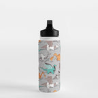 Origami dragon friends // grey linen texture background aqua orange grey and taupe fantastic creatures Water Bottle Gallery Image 3