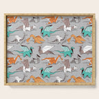 Origami dragon friends // grey linen texture background aqua orange grey and taupe fantastic creatures Serving Tray Gallery Image 1