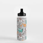 Origami dragon friends // grey linen texture background aqua orange grey and taupe fantastic creatures Water Bottle Gallery Image 2