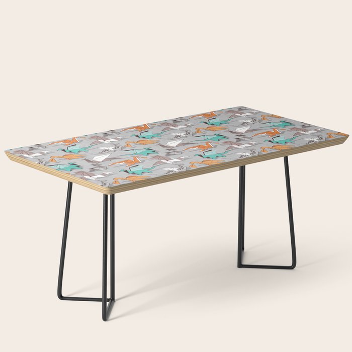 Origami dragon friends // grey linen texture background aqua orange grey and taupe fantastic creatures Coffee Table Gallery Image 1