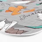 Origami dragon friends // grey linen texture background aqua orange grey and taupe fantastic creatures Bath Mat Gallery Image 3