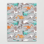 Origami dragon friends // grey linen texture background aqua orange grey and taupe fantastic creatures Notebook Gallery Image 4