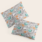 Origami dragon friends // grey linen texture background aqua orange grey and taupe fantastic creatures Pillow Sham Gallery Image 3