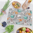 Origami dragon friends // grey linen texture background aqua orange grey and taupe fantastic creatures Cutting Board Gallery Image 2