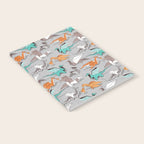 Origami dragon friends // grey linen texture background aqua orange grey and taupe fantastic creatures Notebook Gallery Image 2
