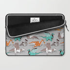 Origami dragon friends // grey linen texture background aqua orange grey and taupe fantastic creatures Laptop Sleeve Gallery Image 2