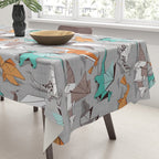 Origami dragon friends // grey linen texture background aqua orange grey and taupe fantastic creatures Tablecloth Gallery Image 3
