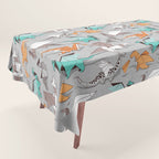 Origami dragon friends // grey linen texture background aqua orange grey and taupe fantastic creatures Tablecloth Gallery Image 1