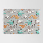 Origami dragon friends // grey linen texture background aqua orange grey and taupe fantastic creatures Rug Gallery Image 2