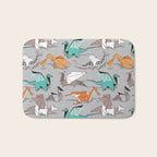 Origami dragon friends // grey linen texture background aqua orange grey and taupe fantastic creatures Bath Mat Gallery Image 1