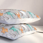 Origami dragon friends // grey linen texture background aqua orange grey and taupe fantastic creatures Pillow Sham Gallery Image 3
