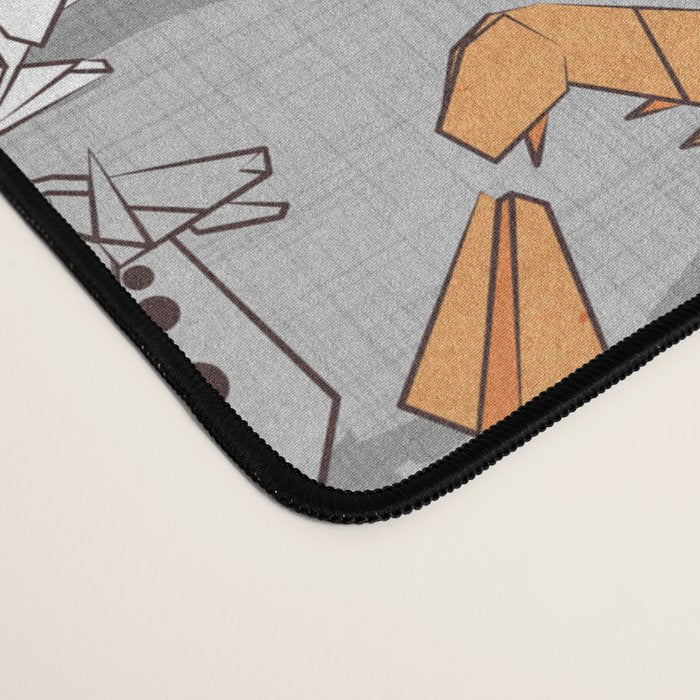 Origami dragon friends // grey linen texture background aqua orange grey and taupe fantastic creatures Desk Mat Gallery Image 4