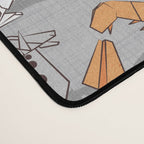 Origami dragon friends // grey linen texture background aqua orange grey and taupe fantastic creatures Desk Mat Gallery Image 4