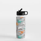 Origami dragon friends // grey linen texture background aqua orange grey and taupe fantastic creatures Water Bottle Gallery Image 1