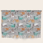 Origami dragon friends // grey linen texture background aqua orange grey and taupe fantastic creatures Wall Hanging Gallery Image 1