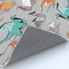 Origami dragon friends // grey linen texture background aqua orange grey and taupe fantastic creatures Rug Gallery Image 4