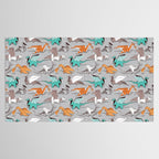 Origami dragon friends // grey linen texture background aqua orange grey and taupe fantastic creatures Tablecloth Gallery Image 2