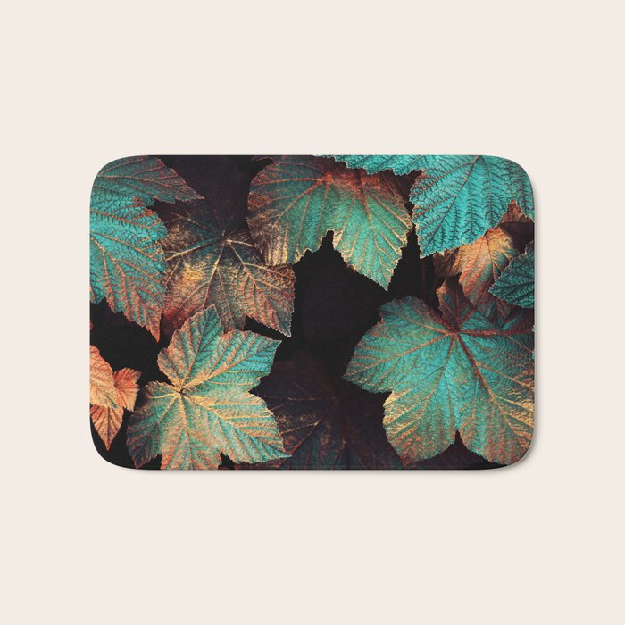 Copper And Teal Leaves Bath Mat Gallery Image 1