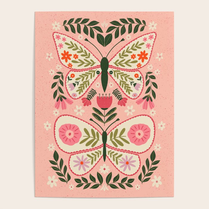  Folk Butterflies -Peach Poster Gallery Image 4