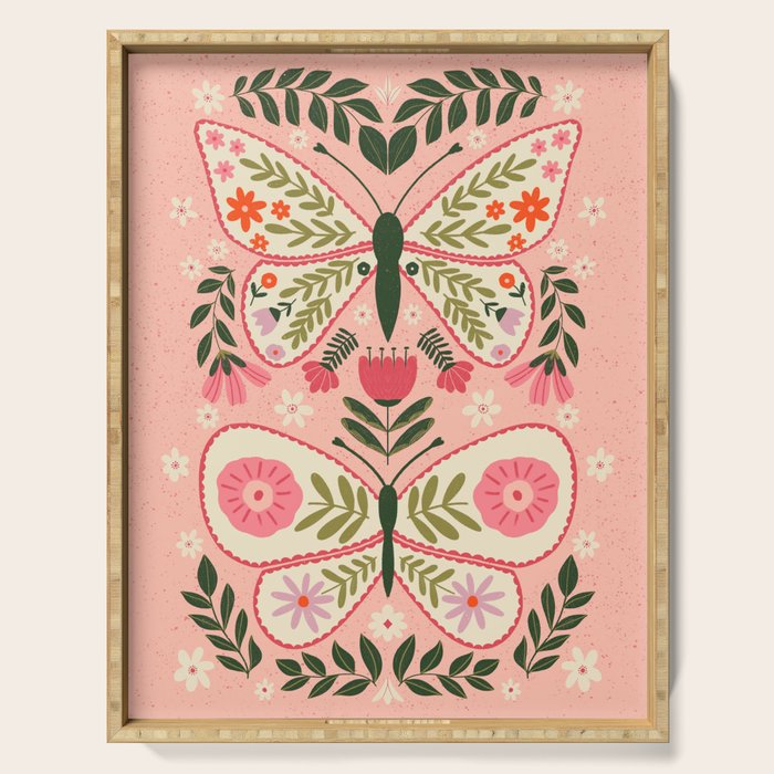  Folk Butterflies -Peach Serving Tray Gallery Image 1