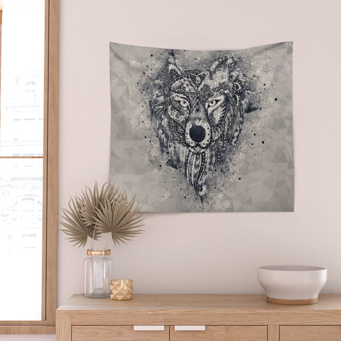 Native American Wolf Wall Tapestry Gallery Image 2