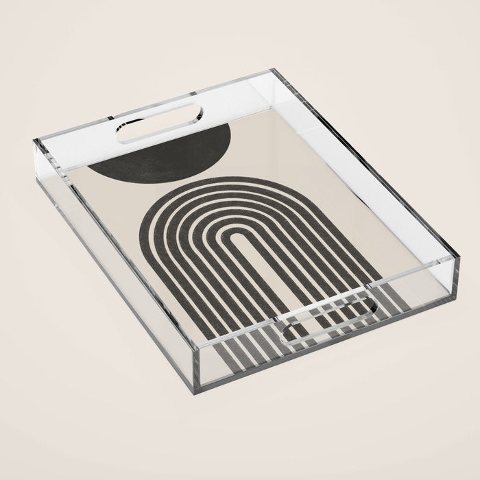 Mid Century Modern Beige and Black  Acrylic Tray Gallery Image 1
