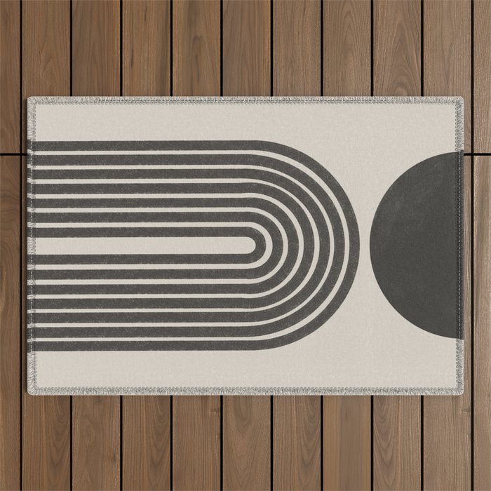 Mid Century Modern Beige and Black  Outdoor Rug Gallery Image 1