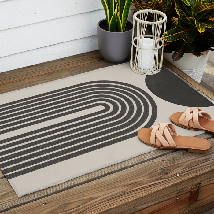 Mid Century Modern Beige and Black  Outdoor Rug Gallery Image 2