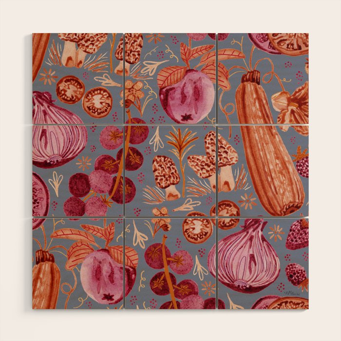 Garden Vegetables & Fresh Fruit in Grey & Rust Wood Wall Art Gallery Image 1
