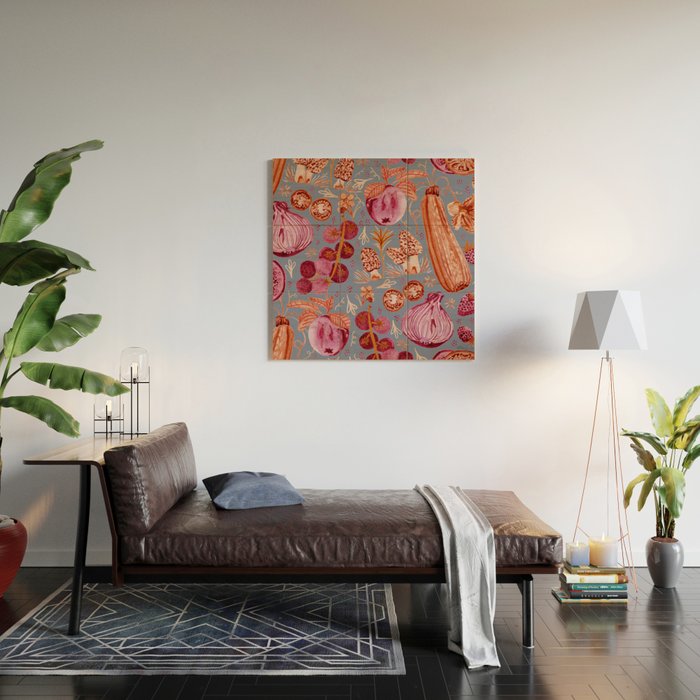 Garden Vegetables & Fresh Fruit in Grey & Rust Wood Wall Art Gallery Image 2