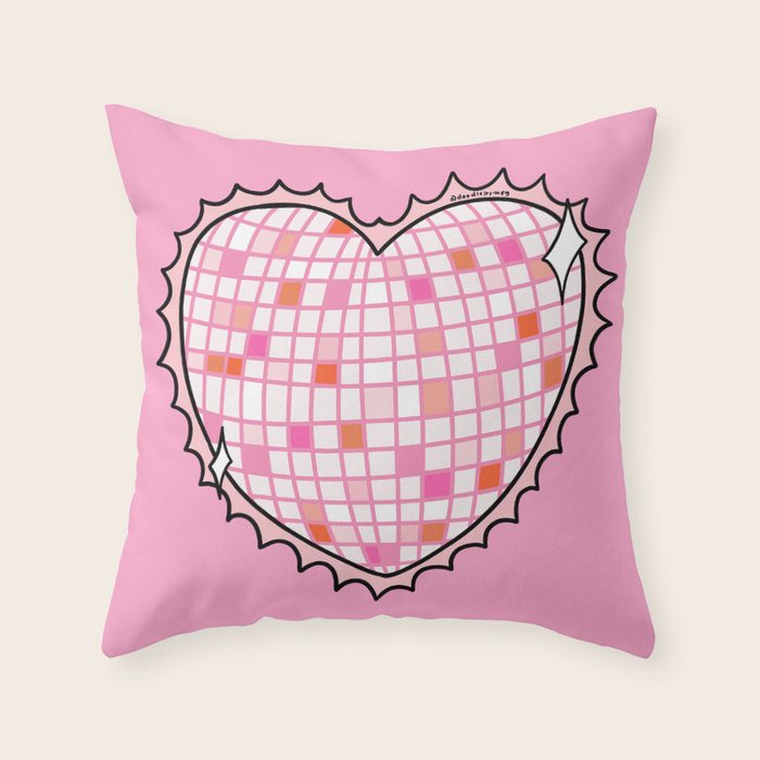 Disco Ball Heart Throw Pillow Gallery Image 1