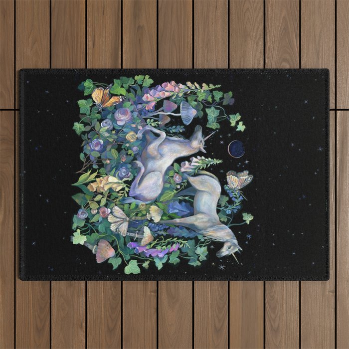 Unicorns Magical Rose Garden Outdoor Rug Gallery Image 1