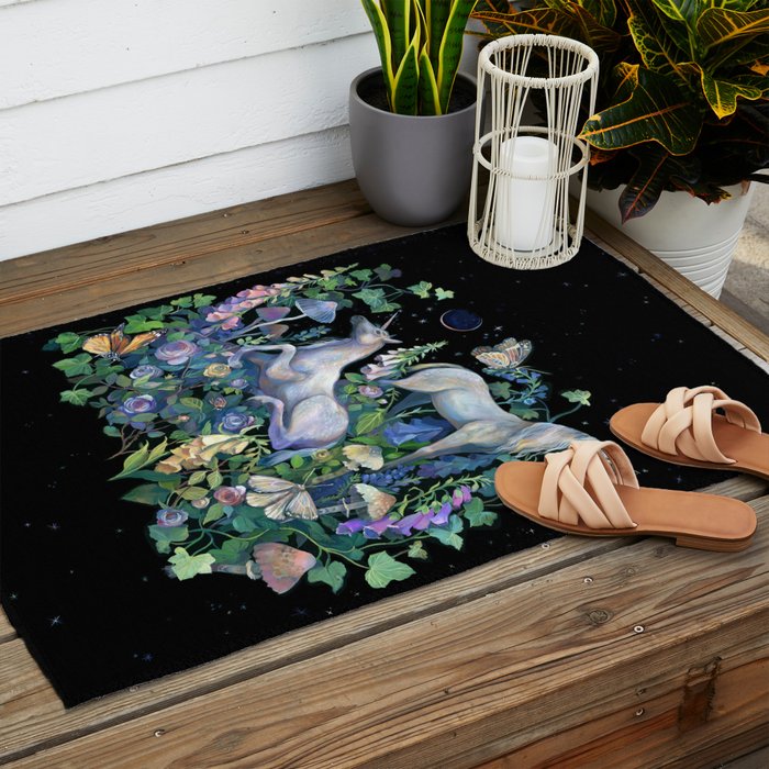 Unicorns Magical Rose Garden Outdoor Rug Gallery Image 2