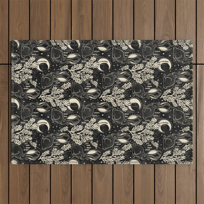 Jackalope - black and cream  Outdoor Rug Gallery Image 1