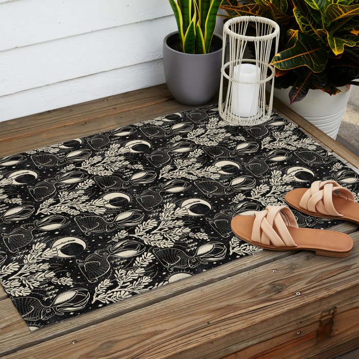 Jackalope - black and cream  Outdoor Rug Gallery Image 2