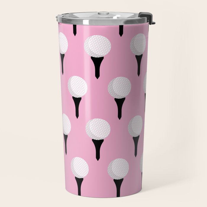 Golf Ball & Tee Pattern (Pink) Travel Mug Gallery Image 2