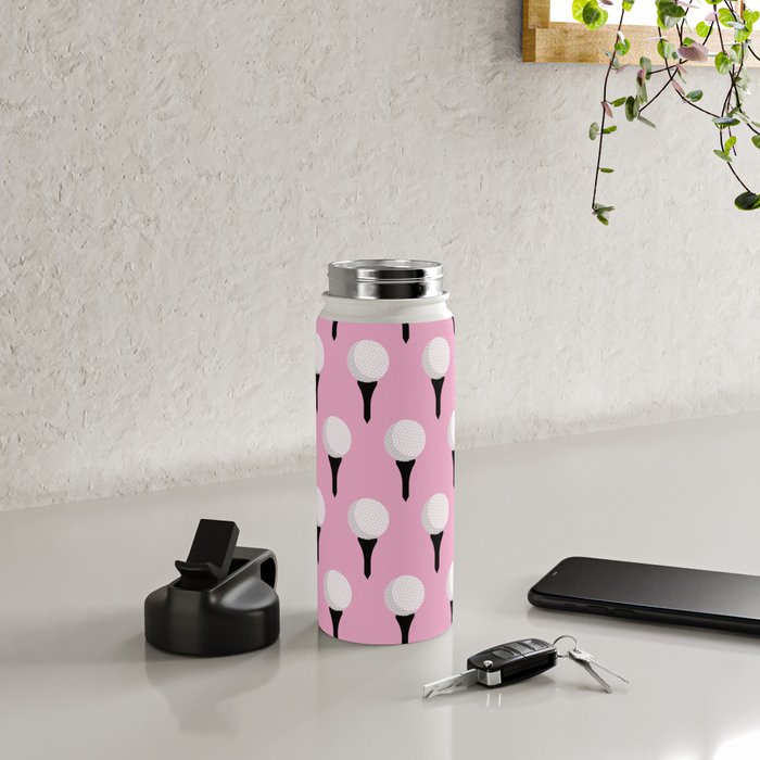 Golf Ball & Tee Pattern (Pink) Water Bottle Gallery Image 4