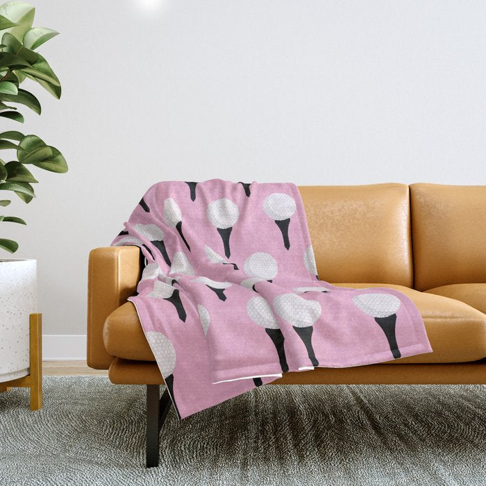 Golf Ball & Tee Pattern (Pink) Throw Blanket Gallery Image 1