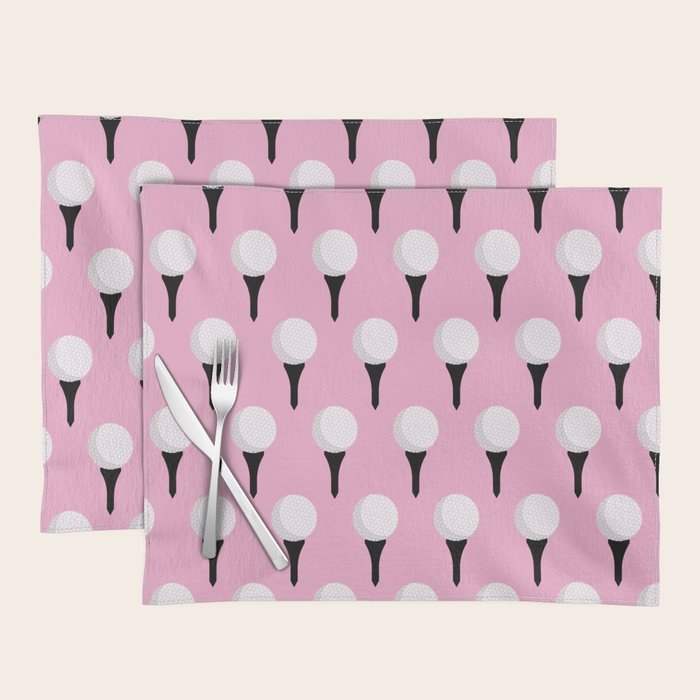 Golf Ball & Tee Pattern (Pink) Placemat Gallery Image 1
