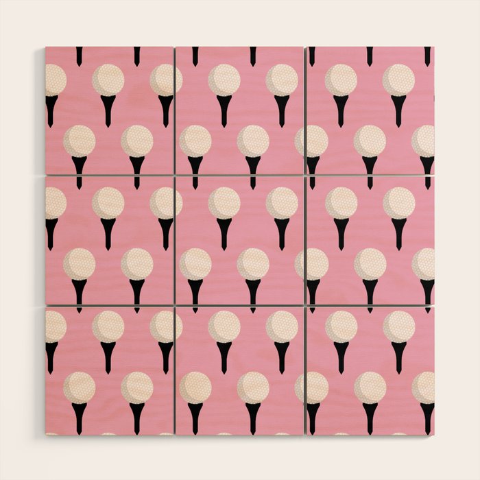 Golf Ball & Tee Pattern (Pink) Wood Wall Art Gallery Image 1